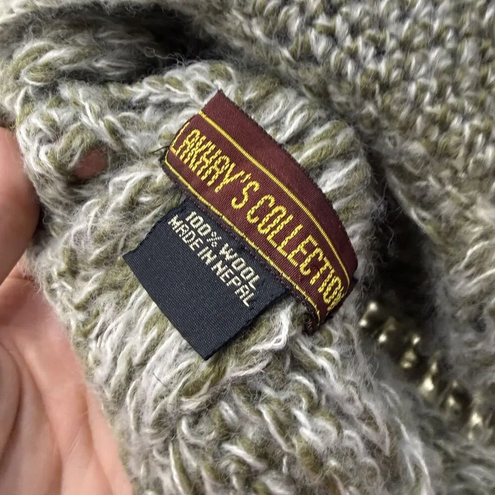 Lakhay's Collection Beanie Wool Knit Brimmed Pom Cable Knit Green Nepal Hat Cap